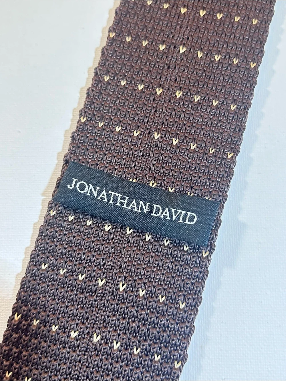 Jonathan David Mens Knit Tie Brown Cream Pattern Textured Square End Necktie